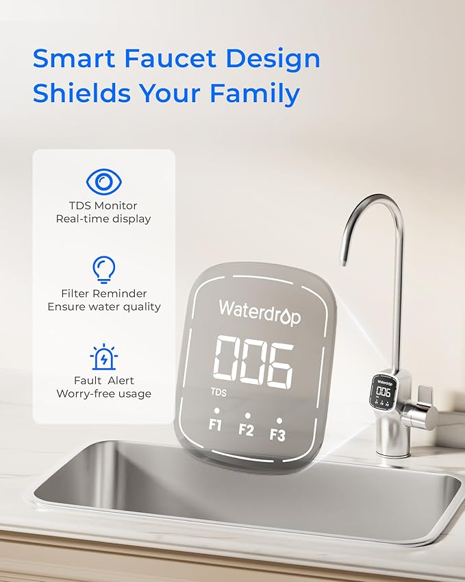[ Dual Flow] Waterdrop X8-PRO Reverse Osmosis Water Filter, NSF/ANSI 42&58&372 Certified, 800 GPD Tankless Reverse Osmosis System, 9-Stage RO Water Filtration System, Smart Faucet, BPA Free