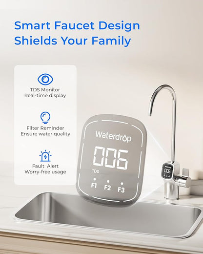 [ Dual Flow] Waterdrop X8-PRO Reverse Osmosis Water Filter, NSF/ANSI 42&58&372 Certified, 800 GPD Tankless Reverse Osmosis System, 9-Stage RO Water Filtration System, Smart Faucet, BPA Free