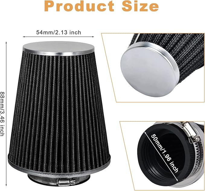 Mtsooning Air Intake Filter Pod, 54mm/2.12" Tapered Clamp-on Breather, Inlet Truck Cold Cone Cleaner Replacement for Motorcycle ATV Dirt Pit Bike Go Kart 50-110cc