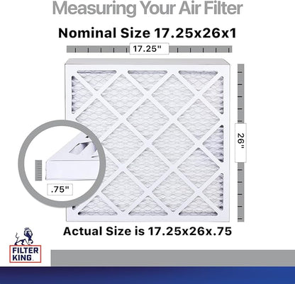 Filter King 17.25x26x1 Air Filter | 4-PACK | Carbon MERV 8 HVAC Pleated A/C Furnace Filters | MADE IN USA | Actual Size: 17.25 x 26 x .75"