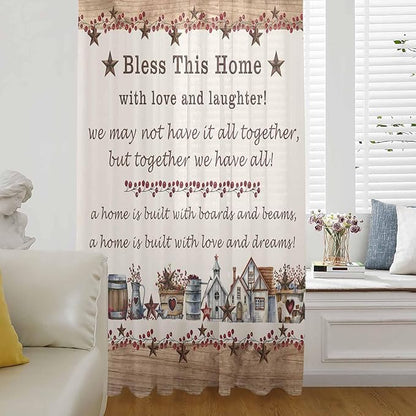 Farmhouse Sheer Curtains 84 Inch Length Country Star Barn Berry Brown Wood Plank Chiffon Curtain for Bedroom Living Room Light Filtering Rod Pocket Window Treatments Voile Curtains Drapes for Dining