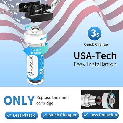 Water Filter for Sink Faucet, Reduce Heavy Metals/Chlorine/PFAS/PFOA/PFOS/Odor/Sediment, NSF/ANSI 42&53 Improve Taste, EZ Change Life Indication Mineral pH+ Under Sink Water Filter (Advanced)