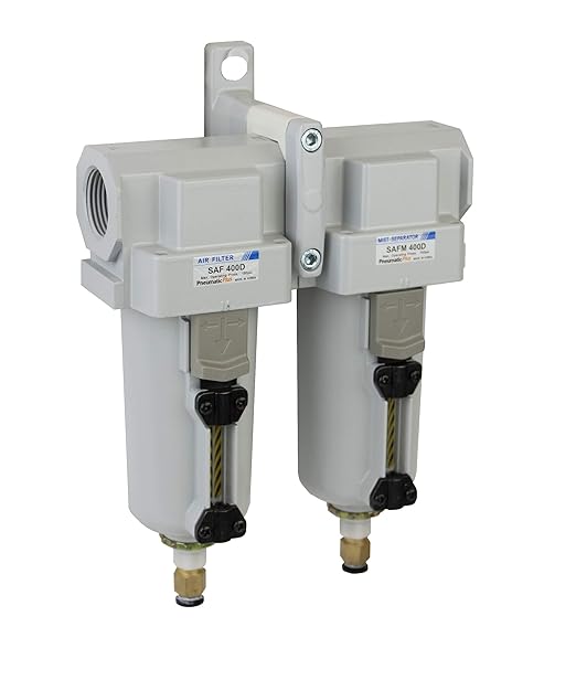 PneumaticPlus SAFU430-N06-MEP Air Particulate (10 µm), Coalescing (0.1 µm) Filter Combo, 3/4" NPT, Metal Bowl w/Manual Drain