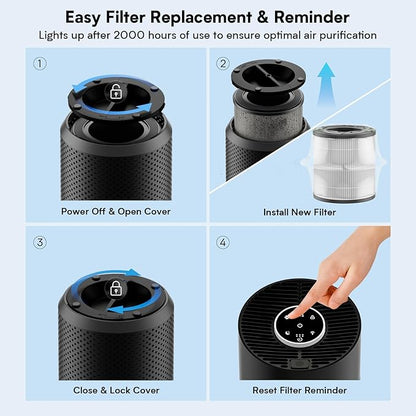 Upgraded Air Purifiers for Bedroom & Home with H14 True HEPA Filter, Covers Up to 1280ft², 360° Air Intake, Quiet Pet Air Purifier, Fragrance & Timer,Removes Smoke, Pet Dander & Pollen,Black