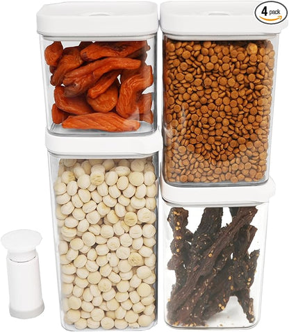 Vacuum Sealed Food Storage Containers with Pump – Airtight, Keeps Food Fresh, Prevents Bacteria – Ideal for Grains, Coffee, Snacks & dog food storage container(4-Piece Set)