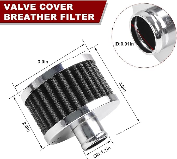 Air Intake Filter, 23MM High Flow Air Filter Cold Breather Turbo Vent Cleaner, Air Filter Vent Cleaner Compatible with Car and Motorcycle, Universal Car Accessories (Black)