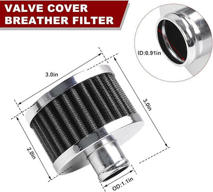 Air Intake Filter, 23MM High Flow Air Filter Cold Breather Turbo Vent Cleaner, Air Filter Vent Cleaner Compatible with Car and Motorcycle, Universal Car Accessories (Black)