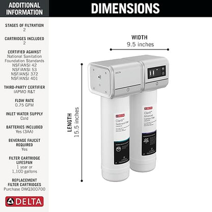Delta Clarifi Advanced 2 Stage Under Sink Water Filter System, Water Filter for Kitchen Sink Beverage Faucet, DWQ3502020