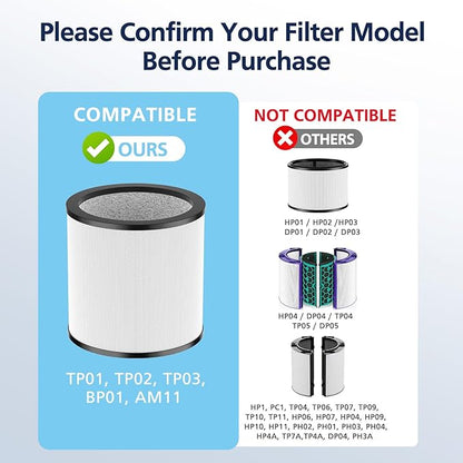 Upgraded TP01 Filter HEPA Replacement Filter Compatible with Dyson Tower Purifier Pure Cool Link TP01, TP02, TP03, AM11, BP01 Models, Compare to Part # 968126-03, 2 Pack