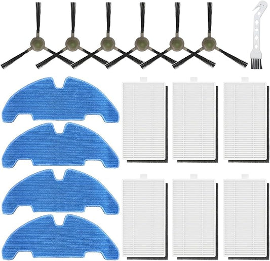 17 Pack Replacement Accessories Kit for Lefant M330 Pro Vacuum Cleaner, 6 Side Brush, 6 HEPA Filter, 4 Mop Pads, 1 Cleaning Brush