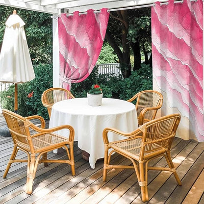 Ocean Outdoor Curtains for Patio Beach Waves Watercolor Abstract Gradient Pink Waterproof Outside Curtains with Grommet Top Weatherproof Curtain for Cabana Pergola Gazebo, 2 Pack, 54" W x 84" L