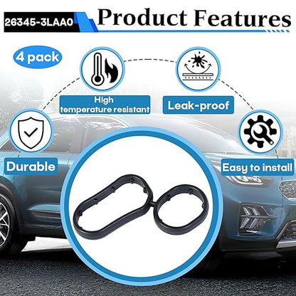 4-Pack 26345-3LAA0 Oil Filter Housing Gasket, Compatible with 2018-2020 Kia, Telluride 2020-2024 3.8L, Hyundai Genesis Palisade 3.8L Engine.Replaces 26345-3LAA0