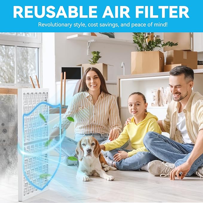 Reusable 14x25x1 Air Filter (MERV 8), 1 Foldable Frame + 6 Refills (Not Individual Filters), Greener HVAC AC Furnace Air Filters MPR 700&FPR 5(Actual Size:13.75"x24.75"x0.75")