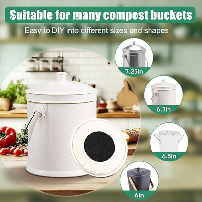 7.25 Inch Charcoal Filters for 10 Pack Kitchen Countertop Compost Bins - Extra Thick 0.3" for Longer Lasting Activated Carbon