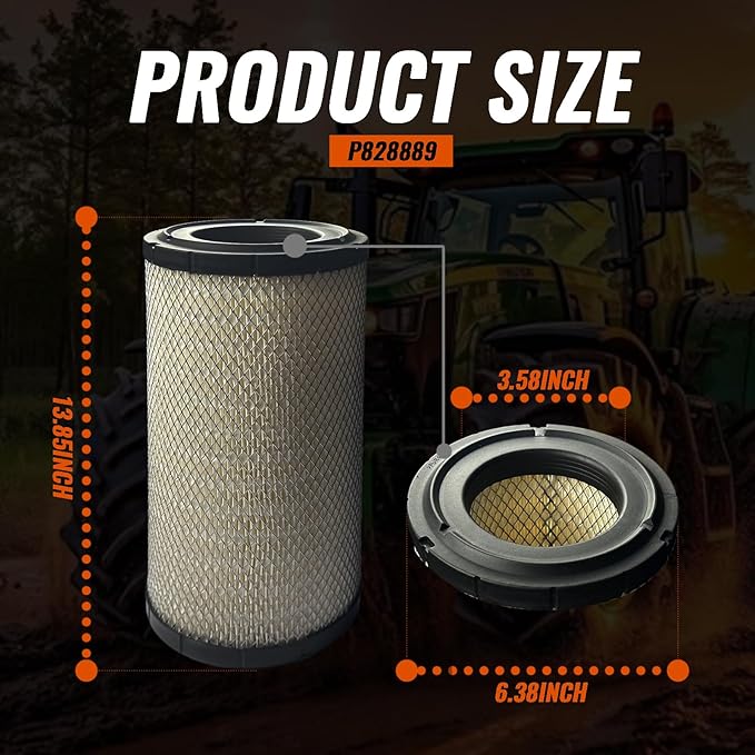 2PCS Air Filters Set P828889-P829333 For Donaldson, Caterpillar Cat Backhoe, Wix, John Deere, Case and Baldwin 110-6326 110-6331 AT171853 AT171854 46562 46569 RS3544 RS3545 222421A1 222422A1