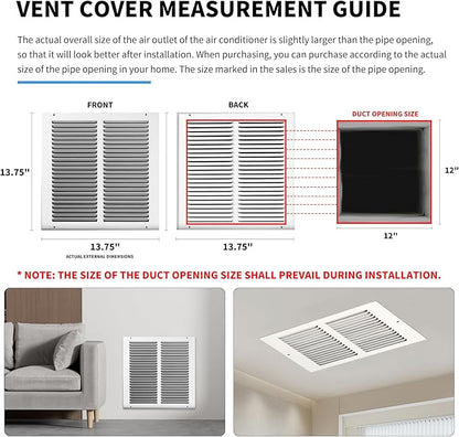 12x12 Return Air Grille(Duct Opening Size),Air Return Vent Cover,Flat Vent Cover,Rejillas De Aire Acondicionado para Casa,Return Air Grilles,Outer Dimensions:13.75"Wx13.75"H(12"Wx12"H, Duct Opening)