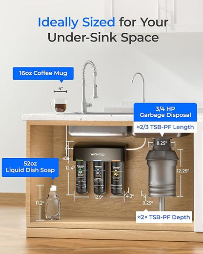 Waterdrop TSB-PF Under Sink Water Filter, 𝐑𝐞𝐝𝐮𝐜𝐞𝐬 𝟖𝟎+ 𝐈𝐦𝐩𝐮𝐫𝐢𝐭𝐢𝐞𝐬-PFAS, Chlorine, Chloramine, Fluoride, Taste&Odor, 9 Layer Under Sink Water Filtration System,with A Separate Faucet