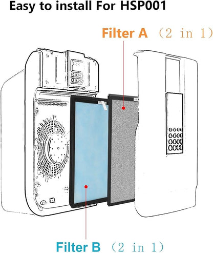 HSP001 True HEPA Replacement Filter Compatible with HSP001 Air Clean-er Purifier 4-in-2 filters of HEPA Filter, Activated Carbon and Cold Catalyst, 2 Packs