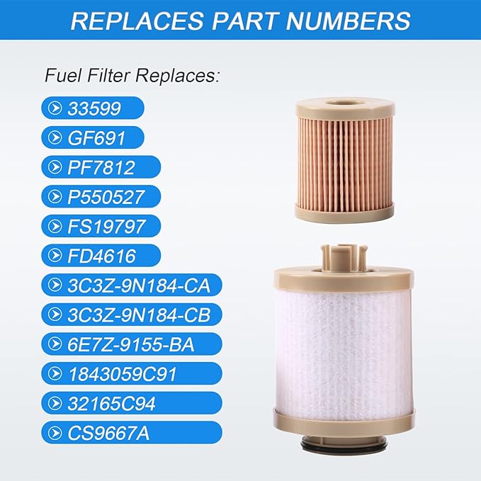 CARMOCAR replacement for Ford 6.0L 2003-2007 Diesel Fuel Filter 3 Pack includes lower lifter pump filter and upper fuel bowl filter FD4604 Ford F250 F350 F450 F550 F650 EXCURSION FD-4604 FD-4616
