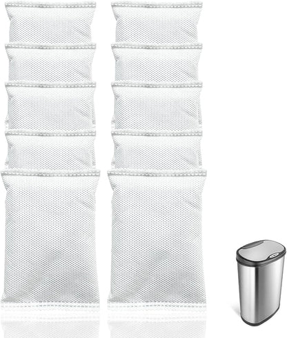 10-Pack (1.2 Pounds) Activated Charcoal Odor Absorber Filter Refills Compatible with iTouchless Trash Cans, Charcoal Odor Absorbing Bags, Each 4-Pack Fits 8-Gallon or Larger Trash Can