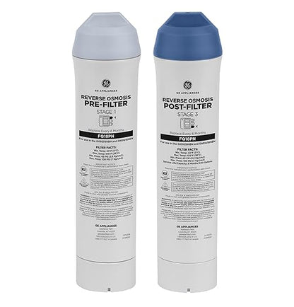 GE Pre & Post Filter Set Compatible with Select GE Under Sink Filtration Systems Including GXRQ18NBN, GNRQ18NBN, GXRV40TBN, Replace Every 6 Months, FQ18PN