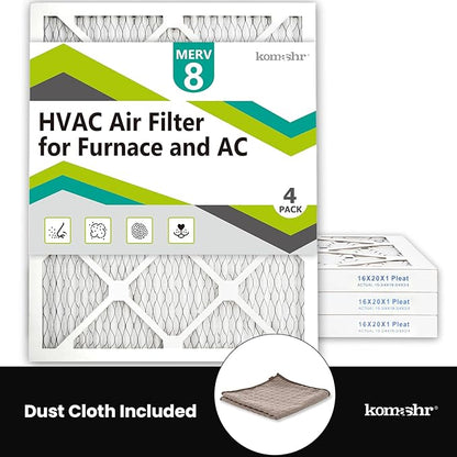 16x20x1 Air Filter MERV 8 (4-Pack), HVAC/Furnace AC Filter Replacement, Dust Defense–Comparable with MPR 600 & FPR 5 (Actual 15.75x19.75x0.75)