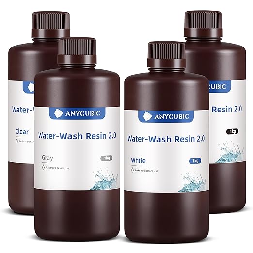 ANYCUBIC Water Washable 3D Printer Resin 2.0 Bundle, 405nm High Precision 3D Resin, Low Shrinkage Photopolymer Resin for LCD Resin 3D Printer (Grey+Clear+White+Black,1kg per Bottle, 4kg in Total)