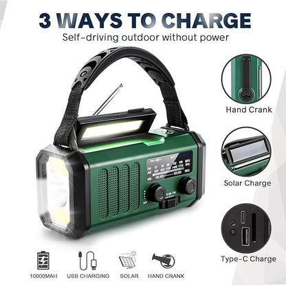 10000mAh Hand Crank Emergency Radio, NOAA Weather Radio with AM/FM Solar Radio, Rechargeable Battery, Flashlight & Reading Light, SOS Cell Phone Charger for Valentines Day Gifts Outdoor Emergencies