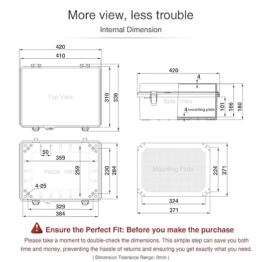 QILIPSU Waterproof Junction Box IP67 Outdoor Plastic Electrical Project Enclosure Weatherproof with Mounting Plate, Wall Brackets, Hinged Clear Cover 16.1"x12.2"x7.1" CC