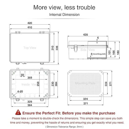 QILIPSU Waterproof Junction Box IP67 Outdoor Plastic Electrical Project Enclosure Weatherproof with Mounting Plate, Wall Brackets, Hinged Grey Cover 16.1"x12.2"x7.1"