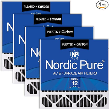 Nordic Pure 20x20x5 (Actual Size: 19 5/8 x 19 7/8 x 4 3/8) Honeywell Replacement Furnace Filters MERV 12 Plus Carbon 4 Pack