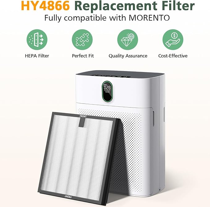 HY4866 Replacement Filter Compatible with MORENTO HY4866, WESTHEY HY4866, YIOU M1 Air Purifier, 3-in-1 H13 Ture HEPA Replacement Filters (Extra 4 Pre-filter) Enhanced Version for HY4866, 4 Pack