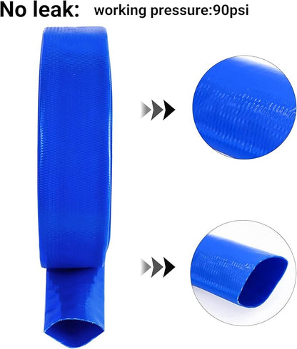 1" x 50 FT Pool Backwash Hose, Blue Heavy Duty Reinforced PVC Lay Flat Water Discharge Hose for Swimming Pool Filter Pump,with 2 Clamp