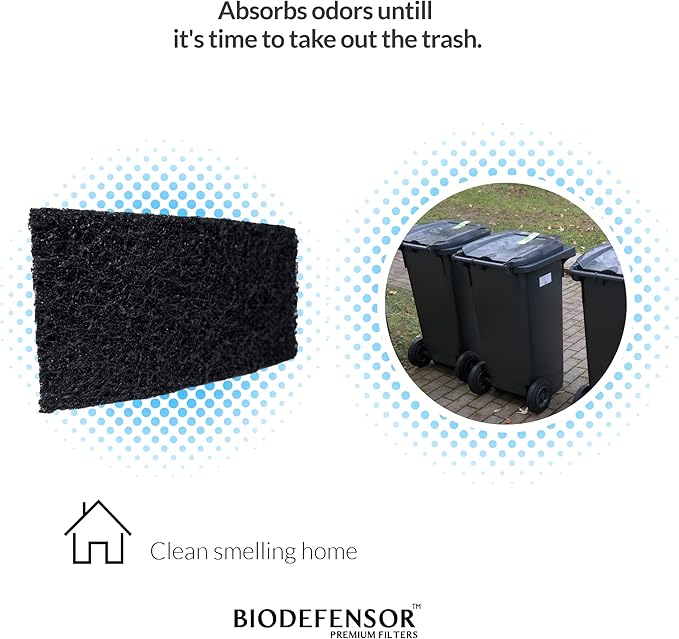 Biodefensor Carbon Odor Filter Compatible with Itouchless Trash Cans - Made in USA - Absorbs Odors, Stink, Diaper Smells & Garbage Deodorizer Eliminator, 4-Pack