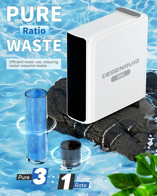 Reverse Osmosis System, Dual RO Water Filter, 800 GPD Fast Flow, 3:1 Pure to Drain, Tankless Under Sink RO System, Reduce PFAS & TDS, Smart LED Faucet
