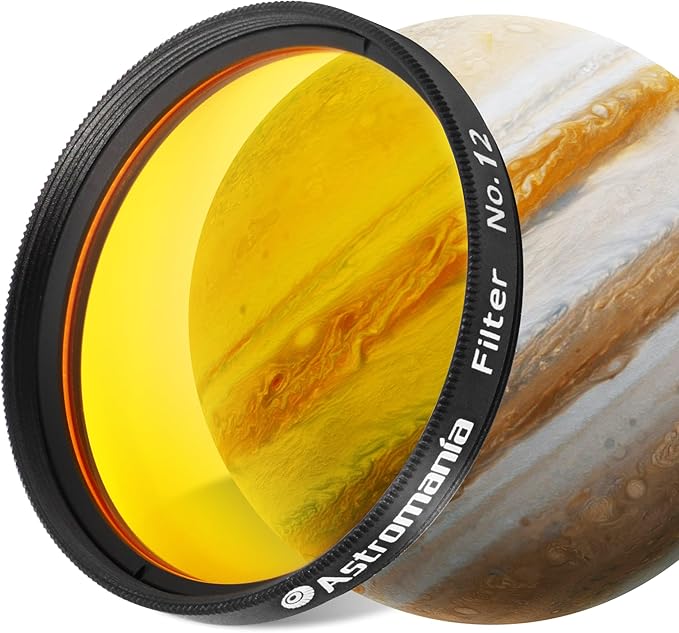 Astromania Telescope Filter, Planetary Filter with Metal Frame for Astronomical Telescope Eyepiece, 2 Inch Telescope #12 Yellow Color Filter for Enhancing Contrast in Lunar Planetary Observation