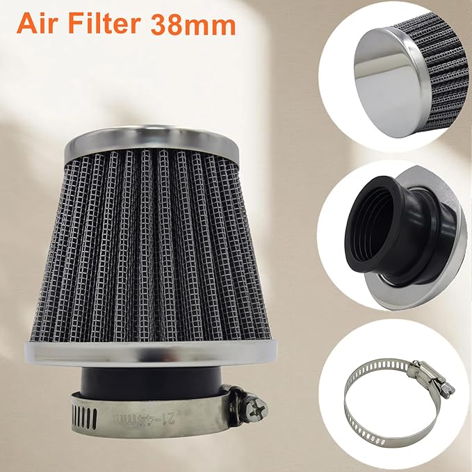 SEMIMO 38mm Air Filter – Compatible with GY6 QMB139 Scooter, Honda XR/CRF 50, Coolster 70/110/3050/3125, SSR 70/110, Coleman CT200U, Baja MB200/MB165, TrailMaster, Mikuni VM22 Carb