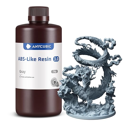 ANYCUBIC ABS-Like Resin 3.0, Upgraded 14K 3D Printer Resin with Enhanced Strength and Toughness, High Precision, Low Odor, Wide Compatibility for All LCD Resin 3D Printers (Grey, 1kg)