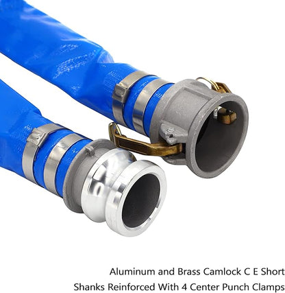 DAVCO 2" ID × 50 ft Pool Backwash Hose, Heavy Duty Reinforced Blue PVC Lay Flat Water Discharge Pump Hoses For Swimming Drain Pools and Clean Filters, with Aluminum Camlock C and E Fittings
