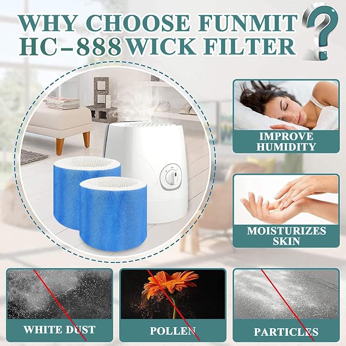 HC888 Humidifier Wicking Filter C Replacement for Honeywell HCM-890 HEV-320, Walgreens HC-888 HC-888N HCM-890 HEV-320 Series & Duracraft D88 DCM-200 DH-890 Cool Mist,4Pack Blue