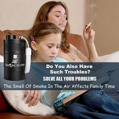 Metal Housing Personal Filter - Effectively Captures Smoke and Removes Odors,Long-Term Use, Equipped with Replaceable Cartridge (Black)