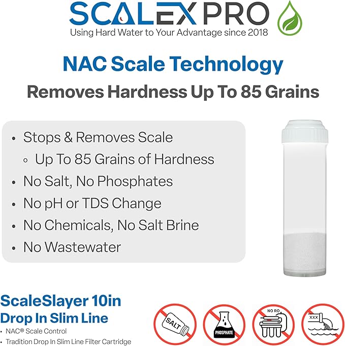 ScaleSlayer 10in Slim Line Drop In, High Capacity (up to 10,000 gals) Water Filter Replacement, Prevents, Removes scale buildup, Fits Traditional 10in Drop In Slim Line Systems (SXP-1027)