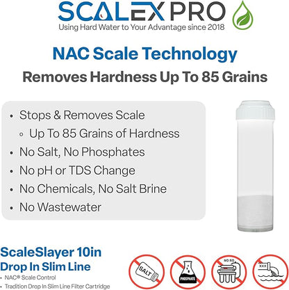 ScaleSlayer 10in Slim Line Drop In, High Capacity (up to 10,000 gals) Water Filter Replacement, Prevents, Removes scale buildup, Fits Traditional 10in Drop In Slim Line Systems (SXP-1027)
