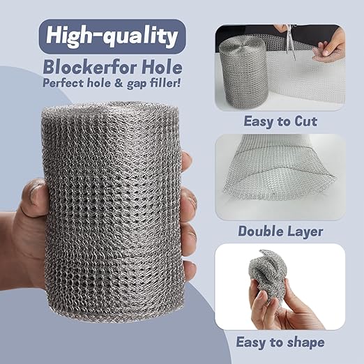 8" X 50 ft 304 Stainless Steel Mesh, Wire Mesh for Plants, Hole Fill Fabric Gap Blocker, Double Layer Metal Mesh Roll, Flexible Stretchy for Garden House and DIY (E-8" X 50 ft)