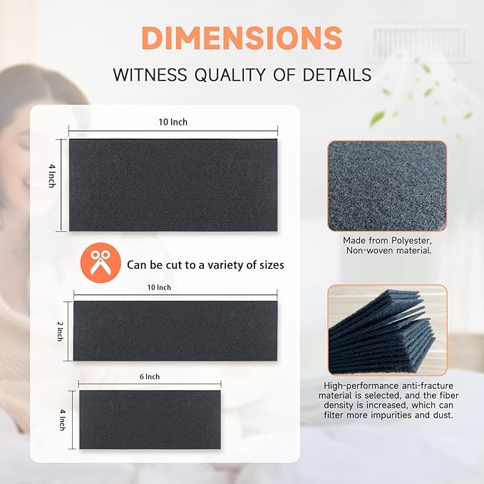 4x10 Inch Air Vent Filters Activated Charcoal Carbon, Thickened Filter Premium Floor Pre-Filter Work in Indoor Home Purifier, Air Conditioner 4" x 10" 6-Pack (Black) ULTRA GREEN