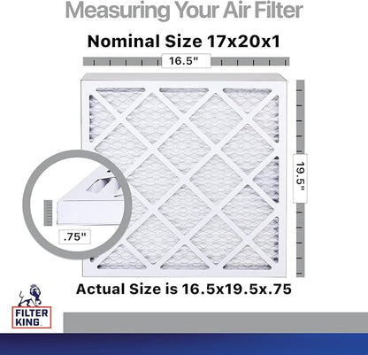 Filter King 17x20x1 Air Filter | 4-PACK | Carbon MERV 8 HVAC Pleated A/C Furnace Filters | MADE IN USA | Actual Size: 16.5 x 19.5 x .75"