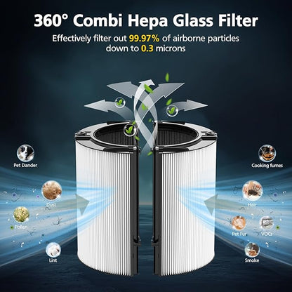 360° Combi Glass H13 Hepa + Activated Carbon Filter Compatible with Dyson HP1 PC1 HP10 TP07 TP10 TP06 HP06 TP04 HP04 PH01 PH02 PH03 PH04 HP09 TP09 HP07 Air Purifier, 2-in-1 Replacement Filters, 2 Pack