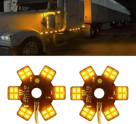 2PCS Air Cleaner LED Light 5" Truck Decorative Hex Style Air Filter Lamp for Peterbilt, Kenworth, Trailers, RVs', Campers Support IP67 12-24V Sold Individually(Amber)
