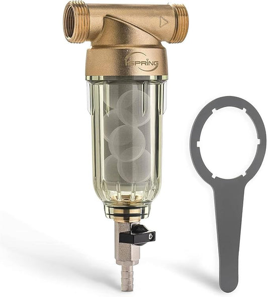 iSpring WSP-1000SL Reusable Whole House Spin Down Sediment Water Filter, Siliphos Helps Prevent Scale and Corrosion, 1" MNPT + 3/4" FNPT, 1000 Micron