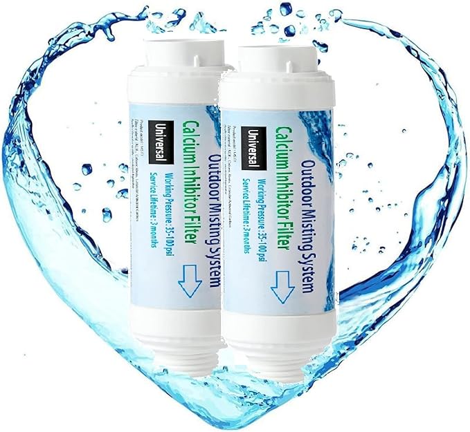 H&G lifestyles Misting System Calcium Inhibitor Filter for Patio Misters Inline Water Filter Effectively Reduce Hard Water Spots, Soften Water (Pack of 2)